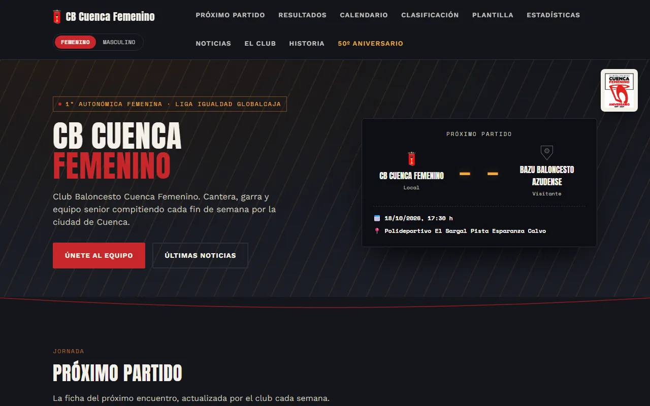 Portada de la web del CB Cuenca